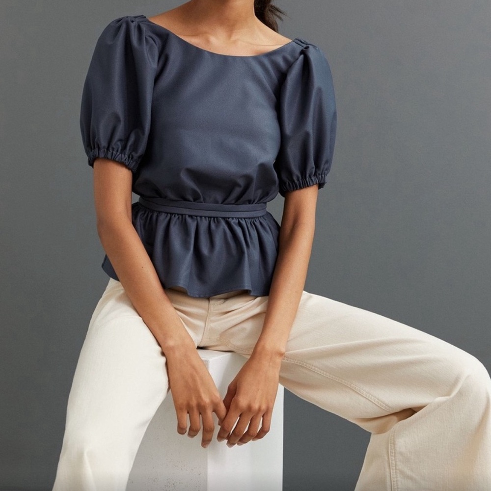 Anthropologie Line and Dot Open Back Peplum Top